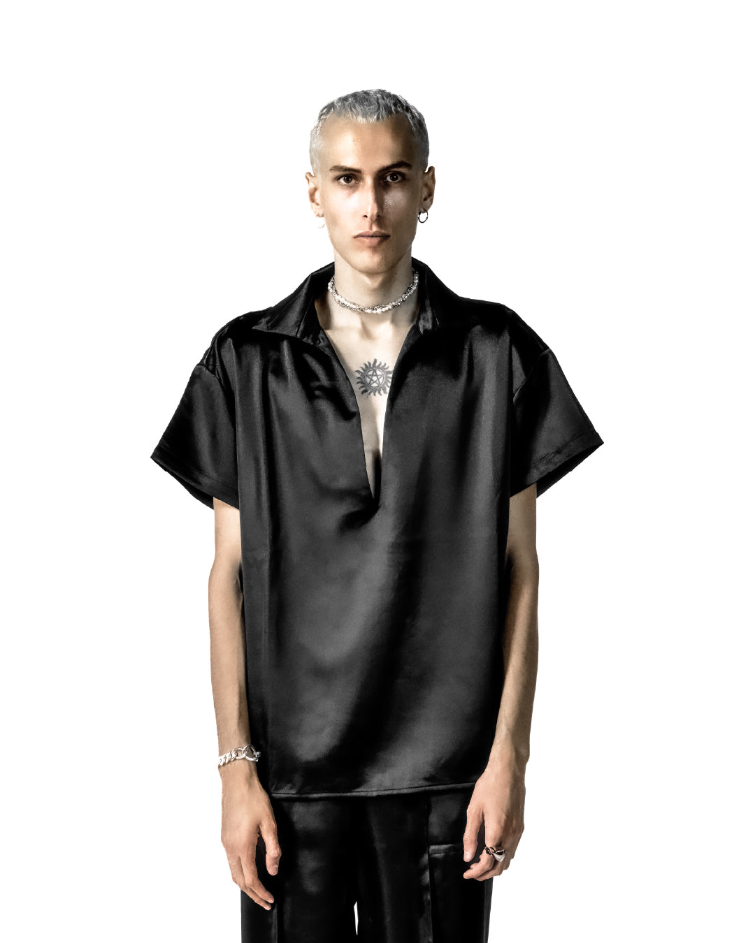 V TYPE SATIN SHIRT